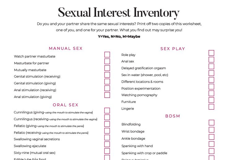 Velvet Box Sex Preferences Checklist